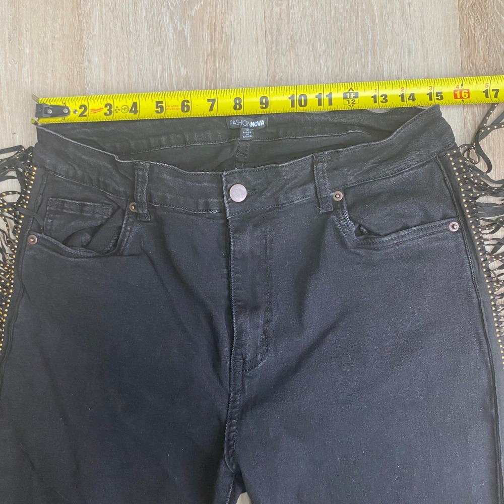 Fashion Nova Black Studded Fringe Side Jeans Plus Size 1X Western Festival Denim - Picture 5 of 8